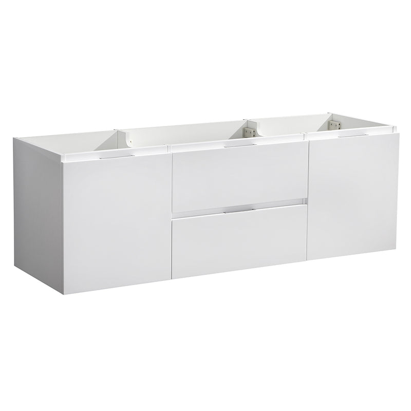 Fresca Valencia 60" Glossy White Wall Hung Double Sink Modern Bathroom Cabinet  FCB8360WH-D