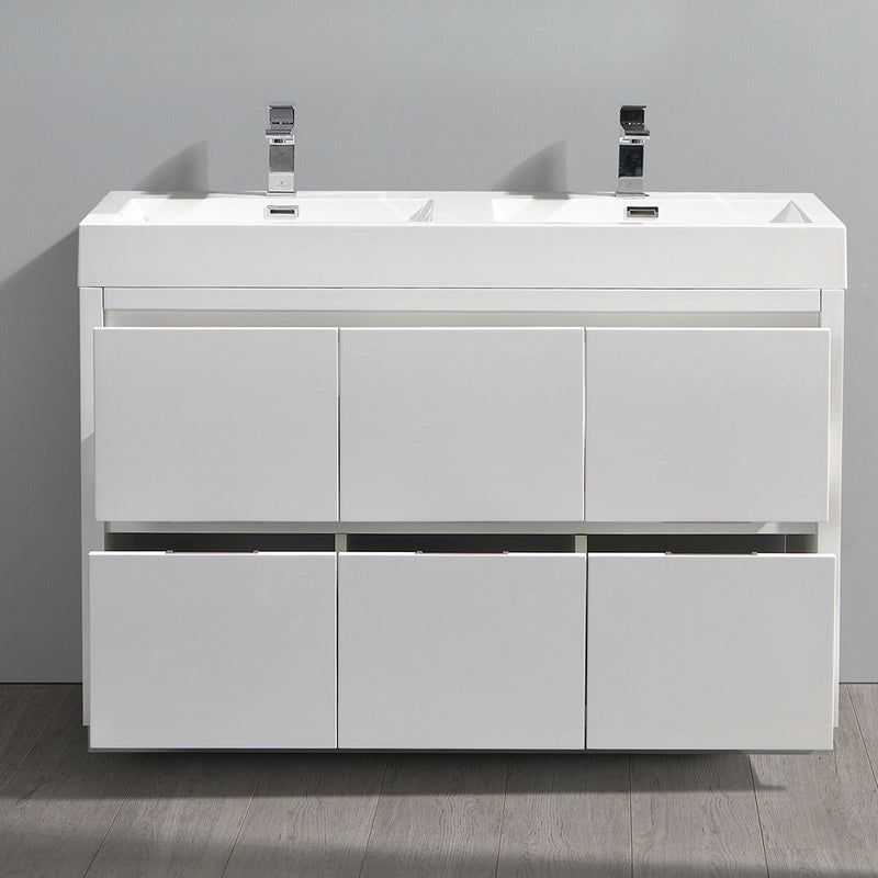 Fresca Valencia 48" Glossy White Free Standing Double Sink Modern Bathroom Vanity FCB8448WH-D-I