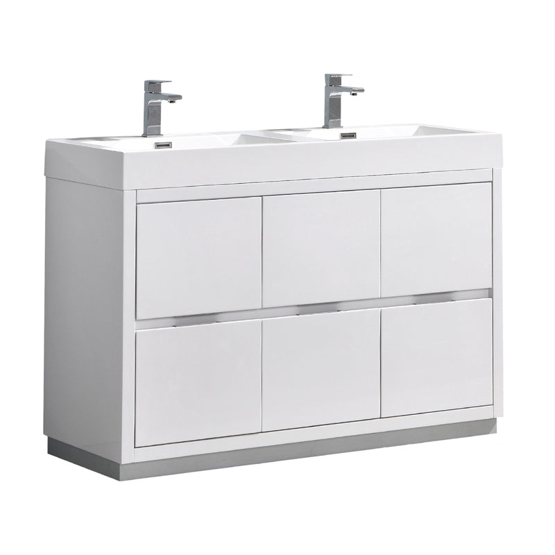 Fresca Valencia 48" Glossy White Free Standing Double Sink Modern Bathroom Vanity  FCB8448WH-D-I