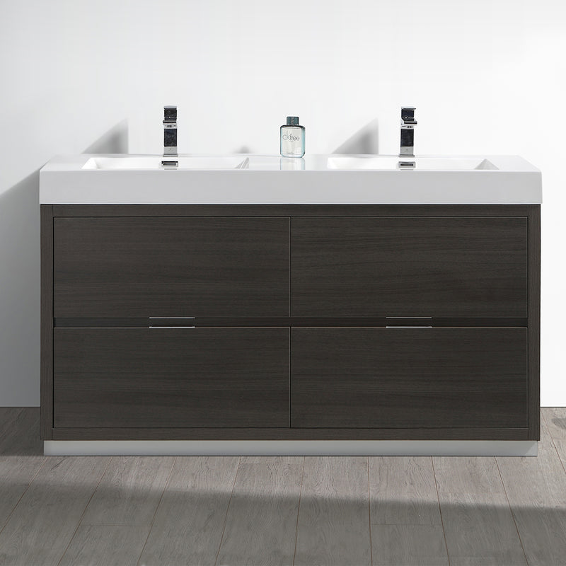 Fresca Valencia 60" Gray Oak Free Standing Double Sink Modern Bathroom Vanity FCB8460GO-D-I