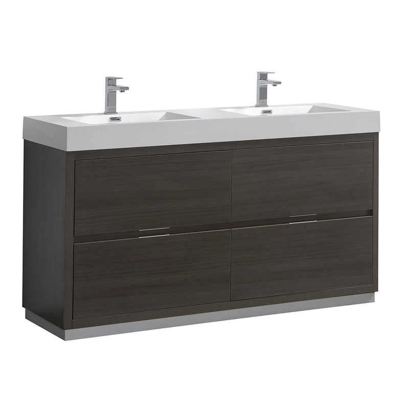 Fresca Valencia 60" Gray Oak Free Standing Double Sink Modern Bathroom Vanity  FCB8460GO-D-I