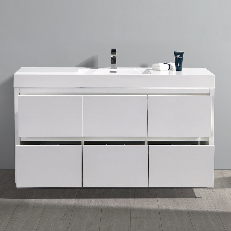 Fresca Valencia 60" Glossy White Free Standing Modern Bathroom Vanity FCB8460WH-I