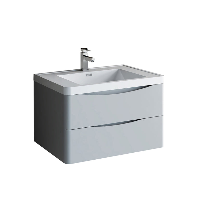 Fresca Tuscany 32" Glossy Gray Wall Hung Modern Bathroom Cabinet w/ Integrated Sink FCB9032GRG-I