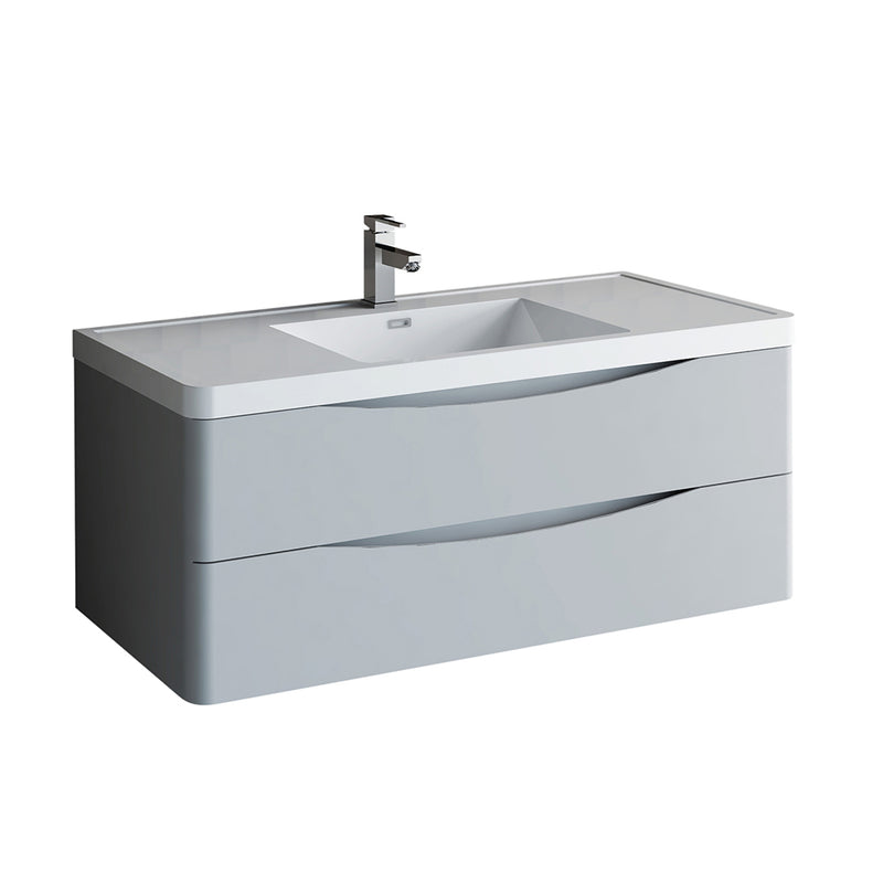 Fresca Tuscany 48" Glossy Gray Wall Hung Modern Bathroom Cabinet w/ Integrated Sink FCB9048GRG-I