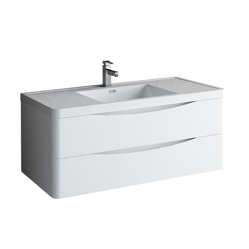 Fresca Tuscany 48" Glossy White Wall Hung Modern Bathroom Cabinet w/ Integrated Sink FCB9048WH-I