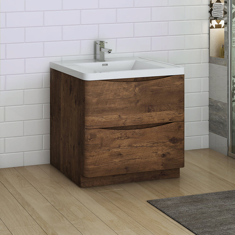 Fresca Tuscany 32" Rosewood Free Standing Modern Bathroom Cabinet with Integrated Sink FCB9132RW-I