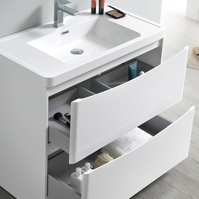 Fresca Tuscany 32" Glossy White Free Standing Modern Bathroom Cabinet with Integrated Sink FCB9132WH-I