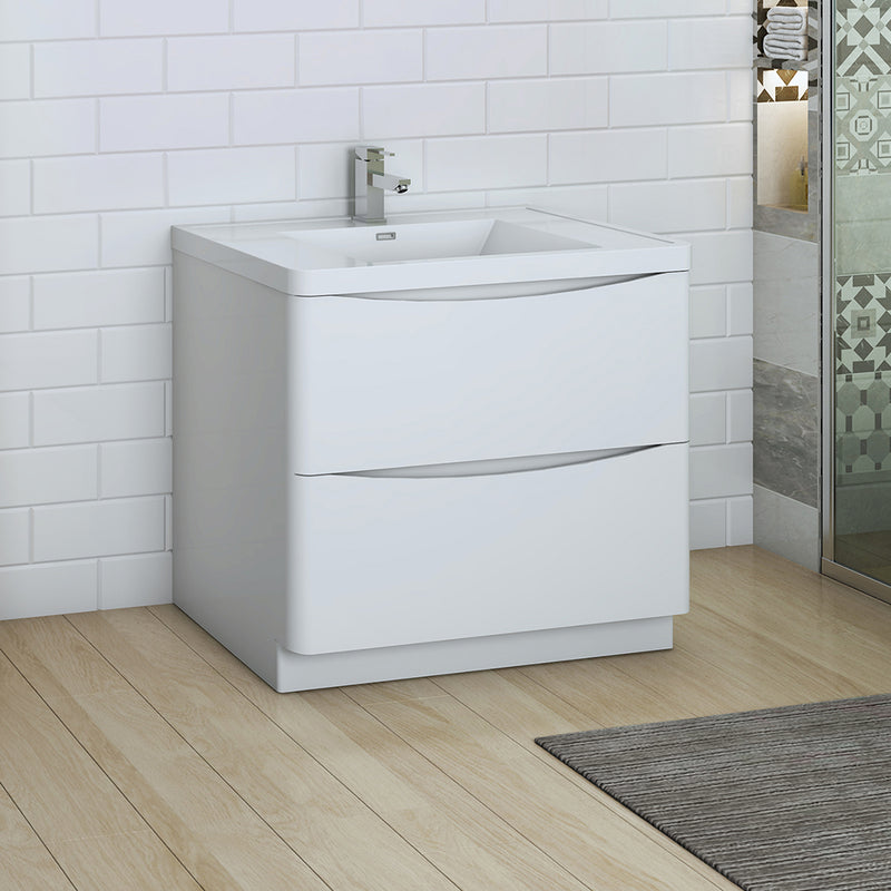 Fresca Tuscany 36" Glossy White Free Standing Modern Bathroom Cabinet with Integrated Sink FCB9136WH-I