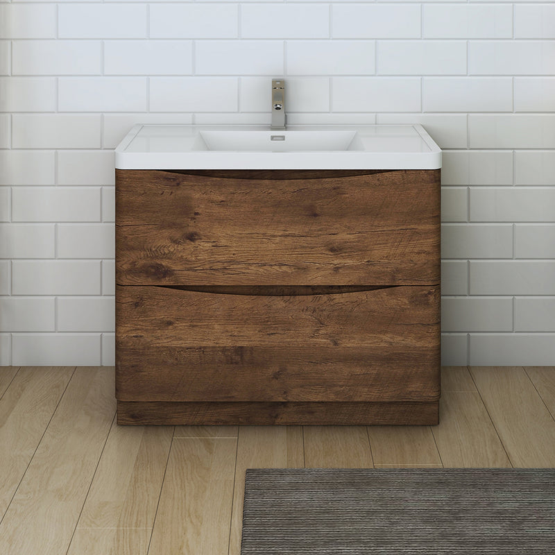 Fresca Tuscany 40" Rosewood Free Standing Modern Bathroom Cabinet with Integrated Sink FCB9140RW-I