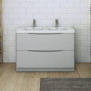 Fresca Tuscany 48" Glossy Gray Free Standing Modern Bathroom Cabinet with Integrated Double Sink FCB9148GRG-D-I