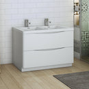 Fresca Tuscany 48" Glossy White Free Standing Modern Bathroom Cabinet with Integrated Double Sink FCB9148WH-D-I