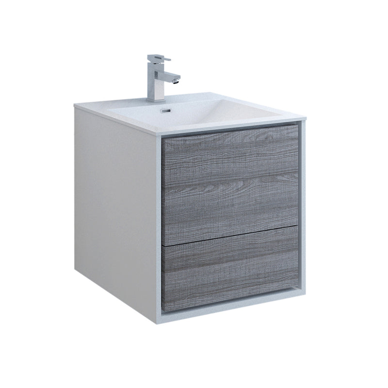 Fresca Catania 24" Glossy Ash Gray Wall Hung Modern Bathroom Cabinet w/ Integrated Sink FCB9224HA-I