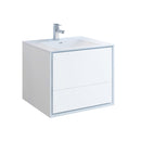 Fresca Catania 30" Glossy White Wall Hung Modern Bathroom Cabinet w/ Integrated Sink FCB9230WH-I