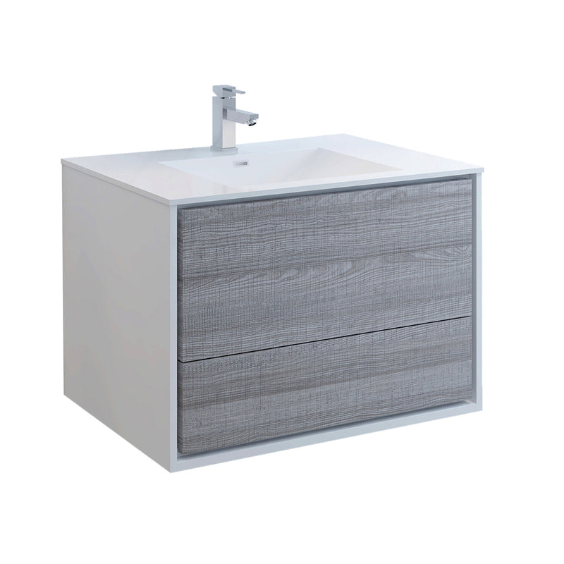 Fresca Catania 36" Glossy Ash Gray Wall Hung Modern Bathroom Cabinet w/ Integrated Sink FCB9236HA-I