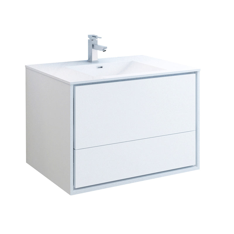 Fresca Catania 36" Glossy White Wall Hung Modern Bathroom Cabinet w/ Integrated Sink FCB9236WH-I