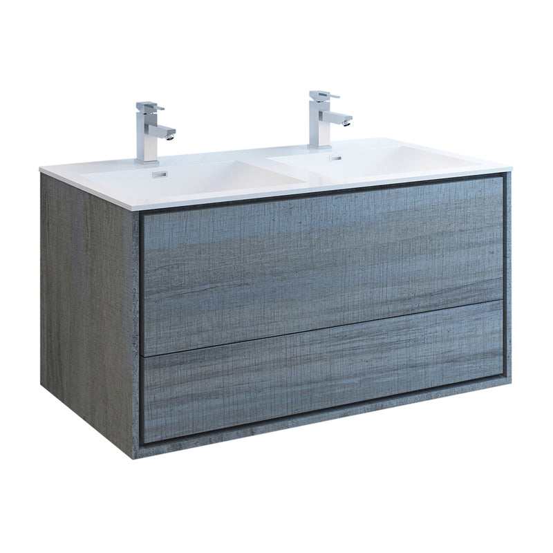 Fresca Catania 48" Ocean Gray Wall Hung Modern Bathroom Cabinet w/ Integrated Double Sink FCB9248OG-D-I