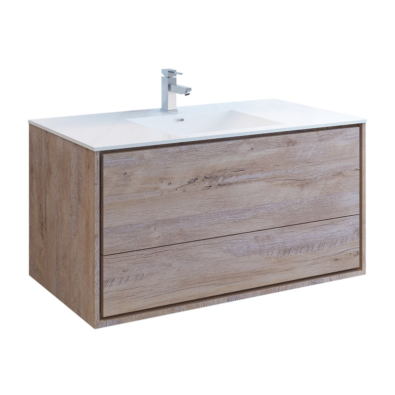 Fresca Catania 48" Rustic Natural Wood Wall Hung Modern Bathroom Cabinet w/ Integrated Sink FCB9248RNW-I