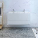 Fresca Catania 48" Glossy White Wall Hung Modern Bathroom Cabinet with Integrated Double Sink FCB9248WH-D-I