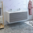 Fresca Catania 60" Glossy Ash Gray Wall Hung Modern Bathroom Cabinet with Integrated Double Sink FCB9260HA-D-I