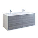 Fresca Catania 60" Glossy Ash Gray Wall Hung Modern Bathroom Cabinet w/ Integrated Double Sink FCB9260HA-D-I