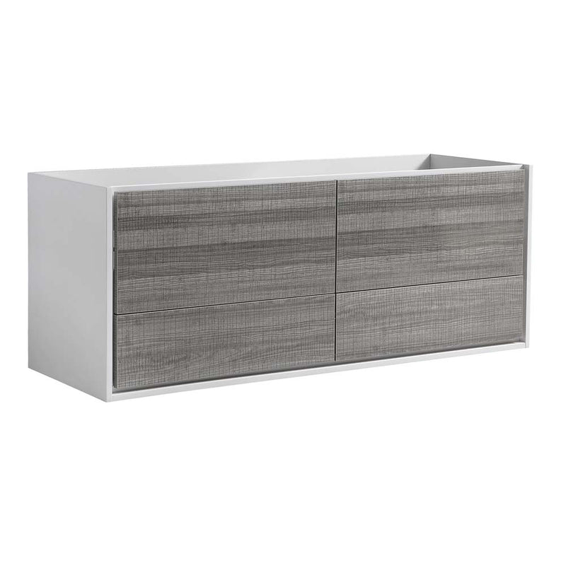 Fresca Catania 60" Glossy Ash Gray Wall Hung Double Sink Modern Bathroom Cabinet FCB9260HA-D