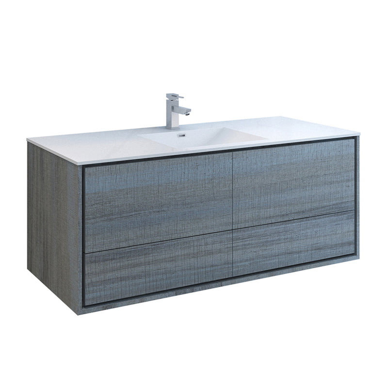 Fresca Catania 60" Ocean Gray Wall Hung Modern Bathroom Cabinet w/ Integrated Single Sink FCB9260OG-S-I