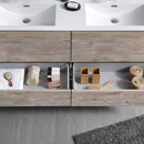 Fresca Catania 60" Rustic Natural Wood Wall Hung Modern Bathroom Cabinet with Integrated Double Sink FCB9260RNW-D-I