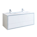 Fresca Catania 60" Glossy White Wall Hung Modern Bathroom Cabinet w/ Integrated Double Sink FCB9260WH-D-I