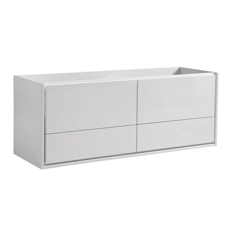 Fresca Catania 60" Glossy White Wall Hung Single Sink Modern Bathroom Cabinet FCB9260WH-S