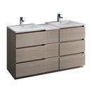 Fresca Lazzaro 60" Gray Wood Free Standing Double Sink Modern Bathroom Cabinet w/ Integrated Sinks FCB93-241224MGO-D-I