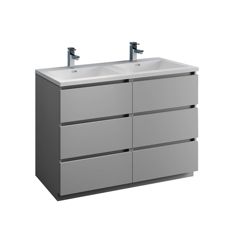 Fresca Lazzaro 48" Gray Free Standing Modern Bathroom Cabinet w/ Integrated Double Sink FCB93-2424GR-D-I