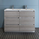 Fresca Lazzaro 48" Glossy Ash Gray Free Standing Modern Bathroom Cabinet with Integrated Double Sink FCB93-2424HA-D-I