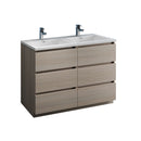 Fresca Lazzaro 48" Gray Wood Free Standing Modern Bathroom Cabinet w/ Integrated Double Sink FCB93-2424MGO-D-I