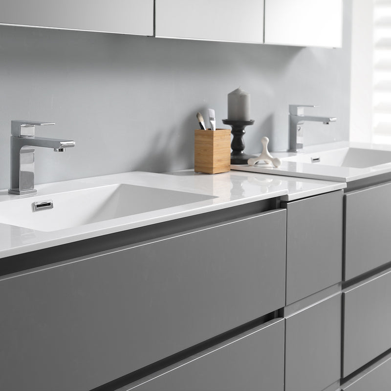 Fresca Lazzaro 72" Gray Free Standing Double Sink Modern Bathroom Cabinet with Integrated Sinks FCB93-301230GR-D-I