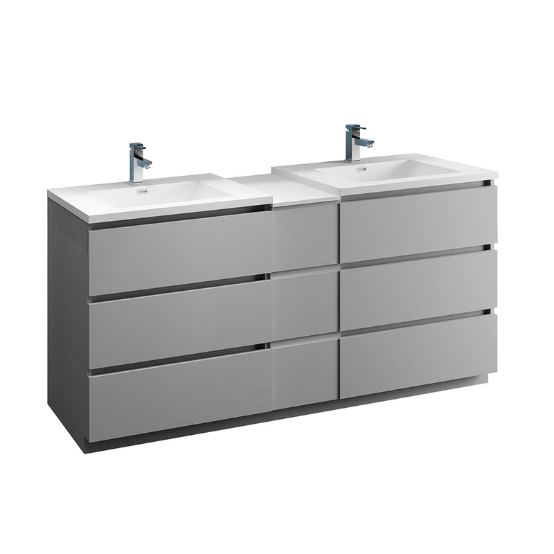 Fresca Lazzaro 72" Gray Free Standing Double Sink Modern Bathroom Cabinet w/ Integrated Sinks FCB93-301230GR-D-I