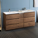 Fresca Lazzaro 72" Rosewood Free Standing Double Sink Modern Bathroom Cabinet with Integrated Sinks FCB93-301230RW-D-I