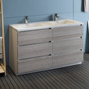 Fresca Lazzaro 60" Glossy Ash Gray Free Standing Modern Bathroom Cabinet with Integrated Double Sink FCB93-3030HA-D-I