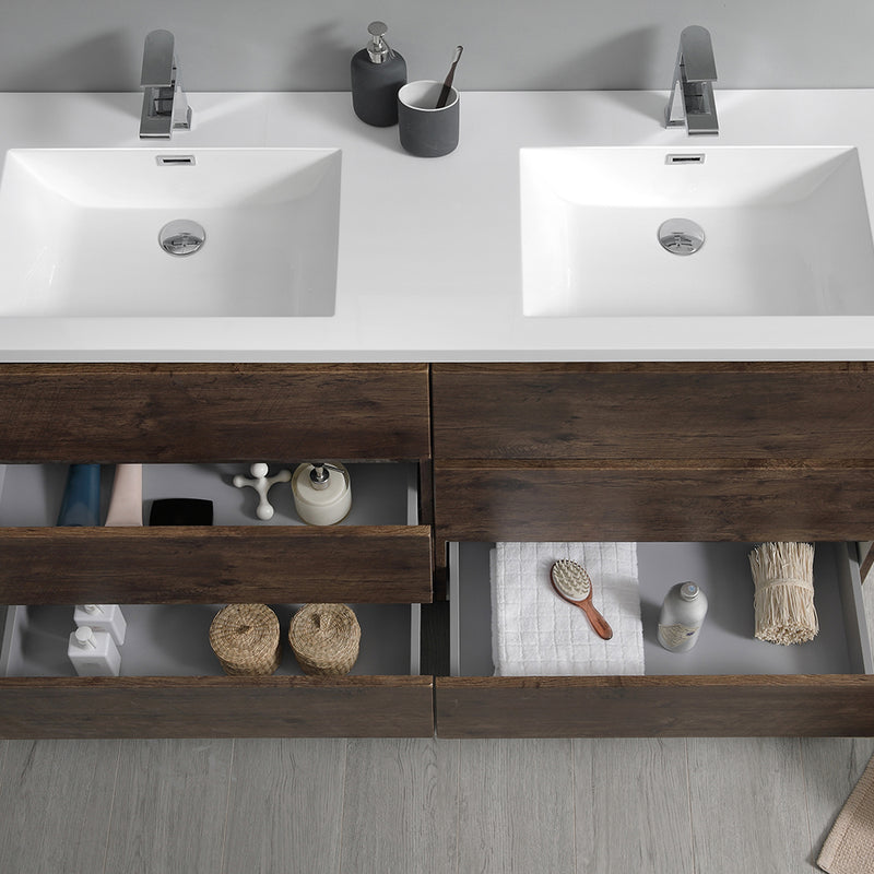 Fresca Lazzaro 60" Rosewood Free Standing Modern Bathroom Cabinet with Integrated Double Sink FCB93-3030RW-D-I