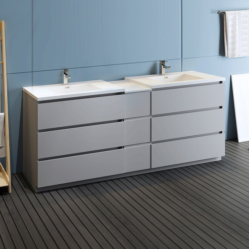 Fresca Lazzaro 84" Gray Free Standing Double Sink Modern Bathroom Cabinet with Integrated Sinks FCB93-361236GR-D-I