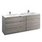 Fresca Lazzaro 84" Glossy Ash Gray Free Standing Double Sink Modern Bathroom Cabinet w/ Integrated Sinks FCB93-361236HA-D-I