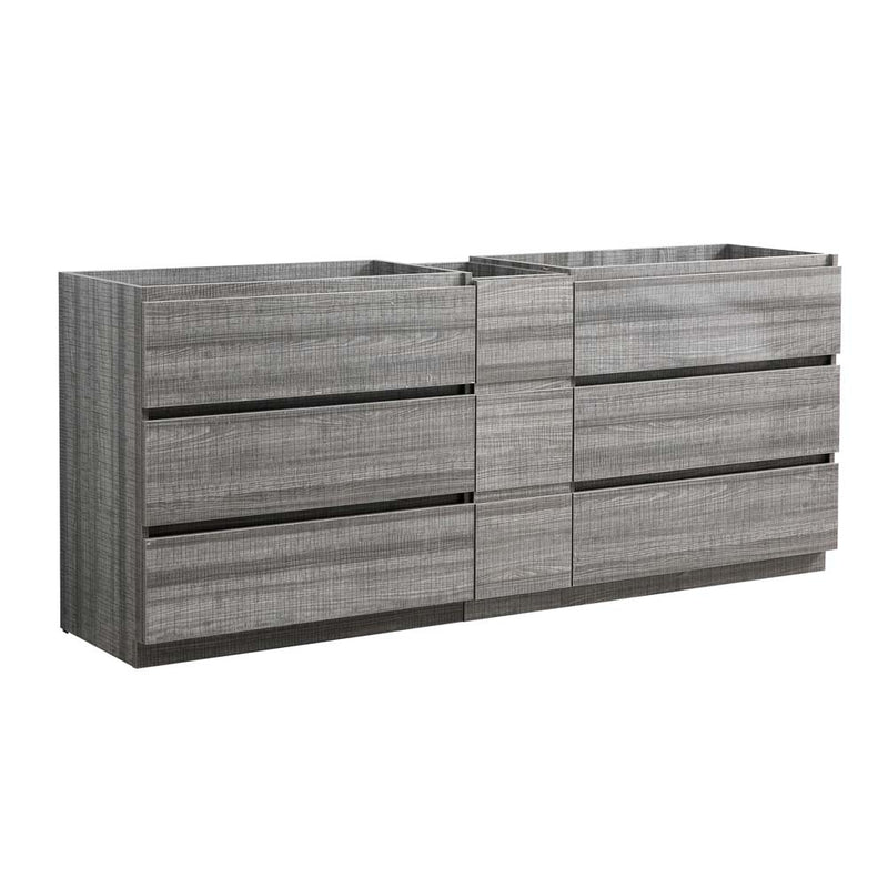 Fresca Lazzaro 84" Glossy Ash Gray Free Standing Double Sink Modern Bathroom Cabinet FCB93-361236HA-D