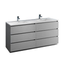 Fresca Lazzaro 72" Gray Free Standing Modern Bathroom Cabinet w/ Integrated Double Sink FCB93-3636GR-D-I