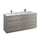 Fresca Lazzaro 72" Glossy Ash Gray Free Standing Modern Bathroom Cabinet w/ Integrated Double Sink FCB93-3636HA-D-I