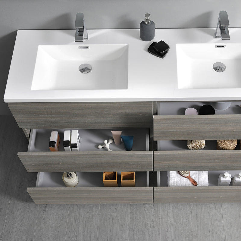 Fresca Lazzaro 72" Gray Wood Free Standing Modern Bathroom Cabinet with Integrated Double Sink FCB93-3636MGO-D-I