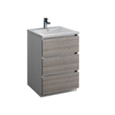 Fresca Lazzaro 24" Glossy Ash Gray Free Standing Modern Bathroom Cabinet w/ Integrated Sink FCB9324HA-I