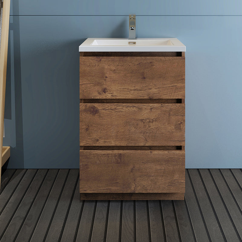 Fresca Lazzaro 24" Rosewood Free Standing Modern Bathroom Cabinet with Integrated Sink FCB9324RW-I