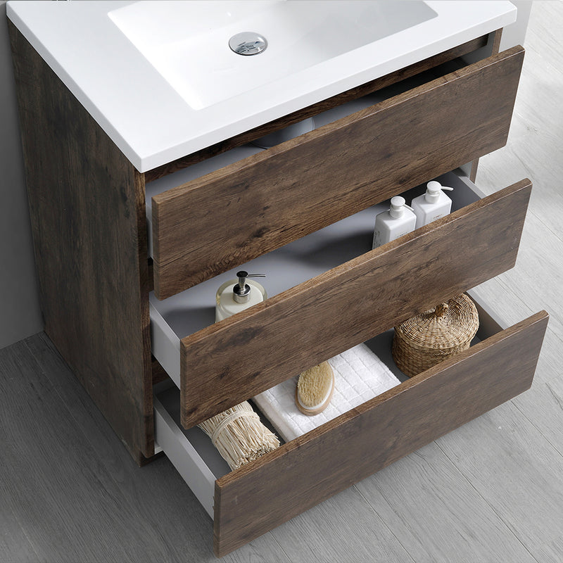 Fresca Lazzaro 30" Rosewood Free Standing Modern Bathroom Cabinet with Integrated Sink FCB9330RW-I