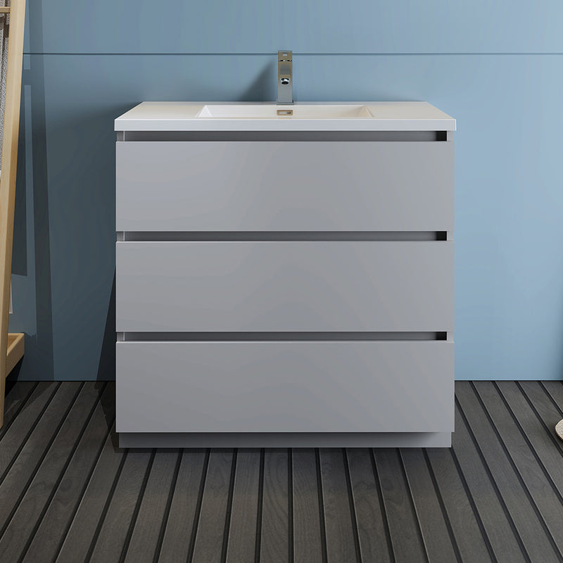 Fresca Lazzaro 36" Gray Free Standing Modern Bathroom Cabinet with Integrated Sink FCB9336GR-I