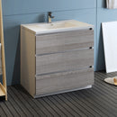 Fresca Lazzaro 36" Glossy Ash Gray Free Standing Modern Bathroom Cabinet with Integrated Sink FCB9336HA-I