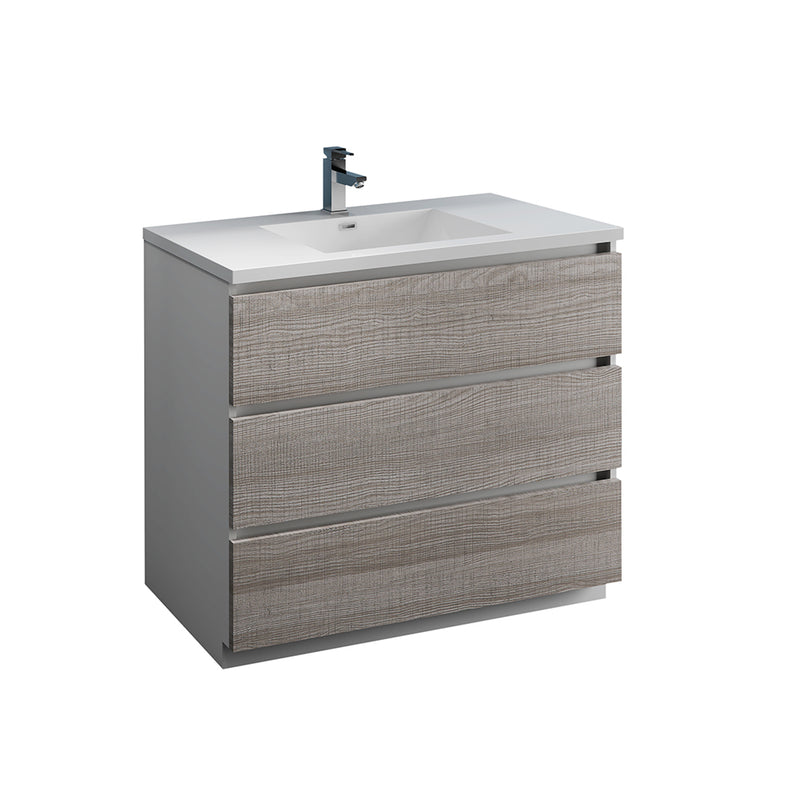 Fresca Lazzaro 42" Glossy Ash Gray Free Standing Modern Bathroom Cabinet w/ Integrated Sink FCB9342HA-I